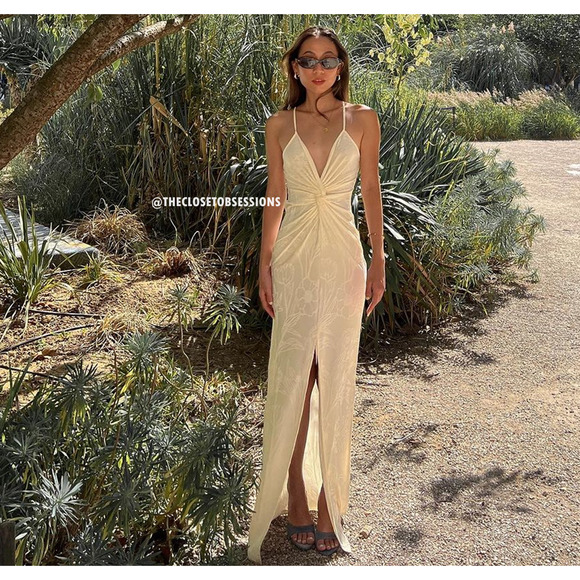 MANGO Blogger Fave Fitted Maxi Dress NWT | Ecru Knot Front - Picture 10 of 16